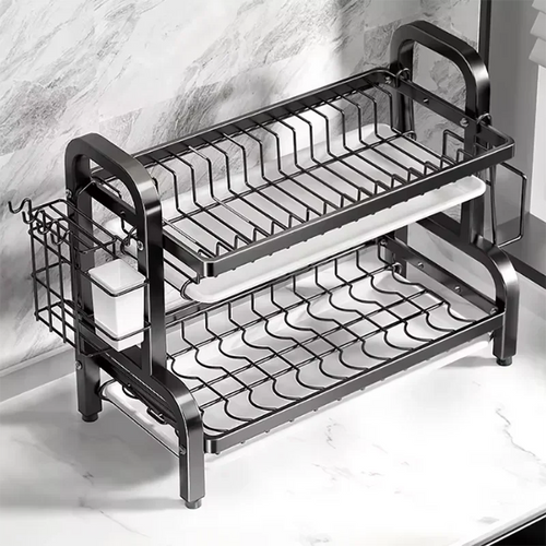 Égouttoir à vaisselle compact 2 niveaux – Organisateur de cuisine en acier inoxydable